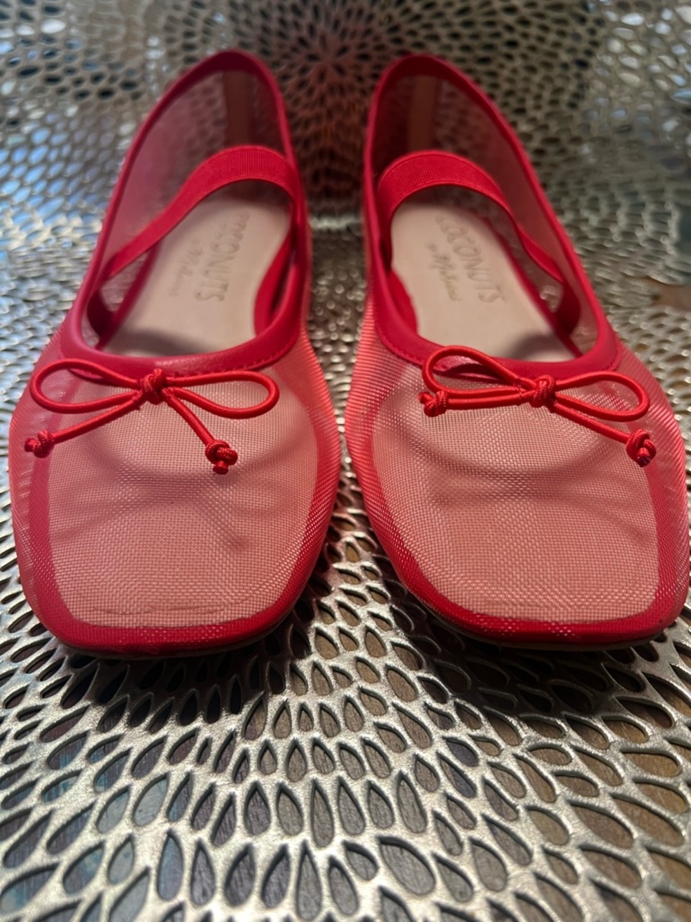 Coconuts by Matisse Red Mesh Ballet Flats with Bow Accent